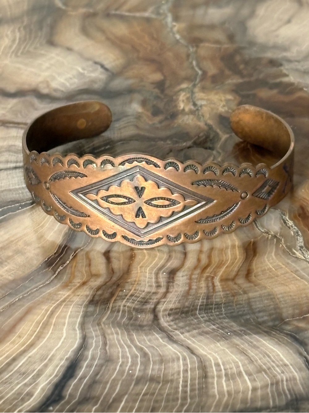 Hand Crafted Solid Copper Etched Cuff Bracelet